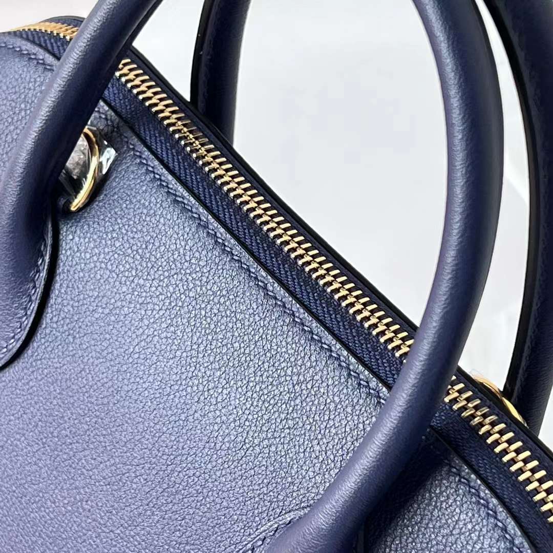 Hermès（爱马仕）Bolide 保龄球包 Evercolor Ck73 宝石蓝 金扣 25cm 全手工蜡线缝 ghw