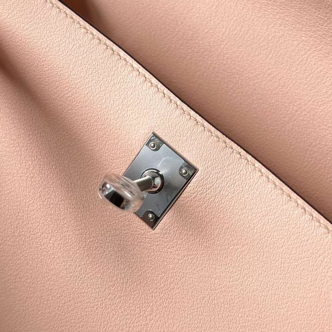 Hermès（爱马仕）Mini Kelly Pochette Swift P1 蔷薇粉 银扣 22cm 全手工蜡线缝 Phw
