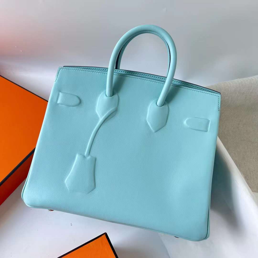 Hermès（爱马仕）Birkin Shadow Swift皮 幻影包 Baby蓝 银扣 25cm 全手工蜡线缝 Phw