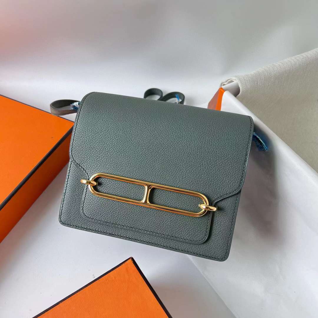 Hermès（爱马仕）Roulis 猪鼻子 Evercolor Cc63 杏绿色 金扣 18cm 全手工蜡线缝 Ghw