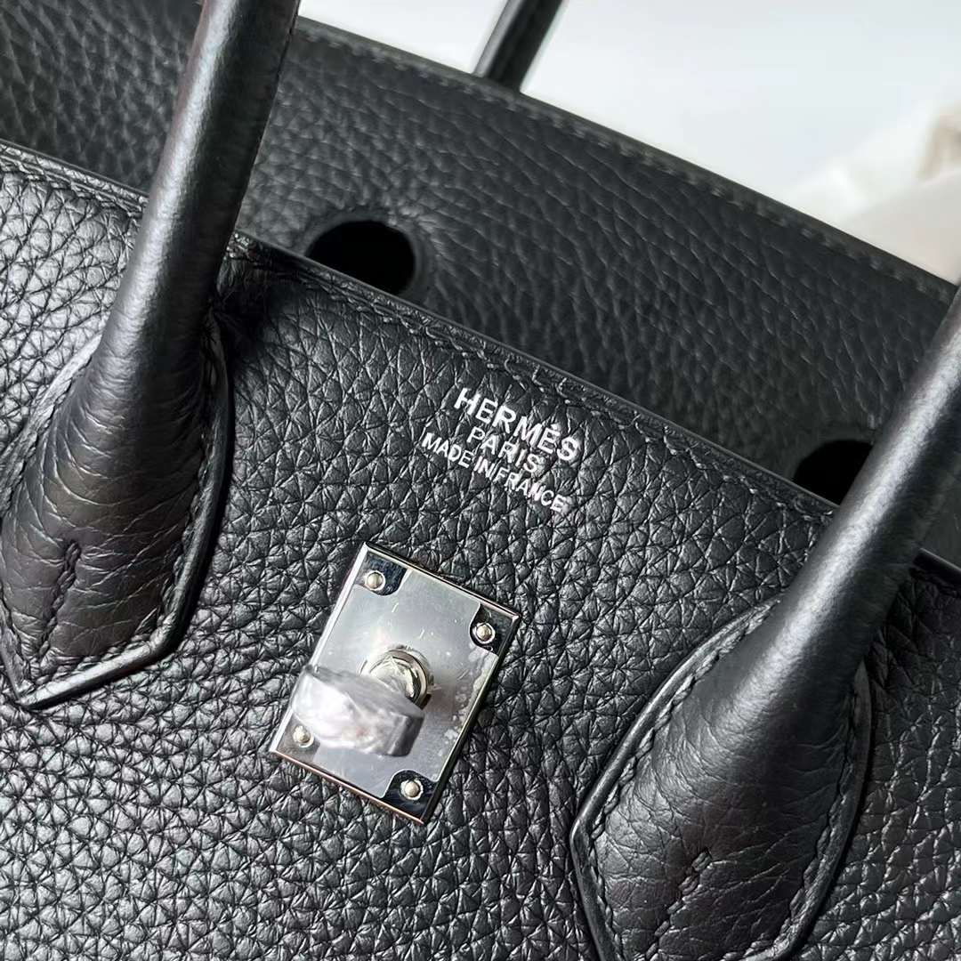 Hermès（爱马仕） Birkin 铂金包 Clemence 原德国TC大牛皮 Ck89 黑色 银扣 25cm 全手工蜡线缝 Phw