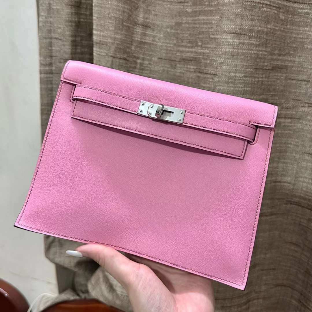 Hermès（爱马仕） Kelly danse 跳舞包 Swift 5P 樱花粉 银扣 22cm 全手工蜡线缝 Phw