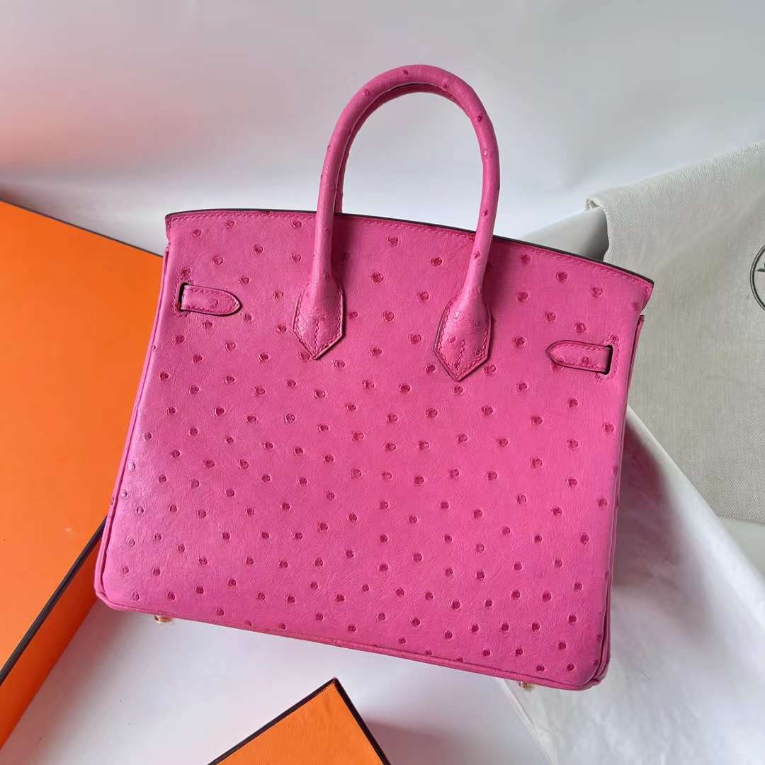 Hermès（爱马仕）Birkin 铂金包 Ostrich 南非鸵鸟皮 9i 玉兰粉 金扣 25cm 全手工蜡线缝 Ghw