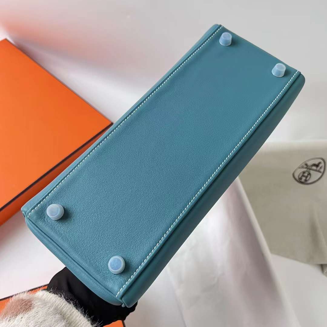 Hermès（爱马仕）Kelly 凯莉包 Swift皮 Ck75 牛仔蓝 银扣 28cm 全手工蜡线缝 Phw