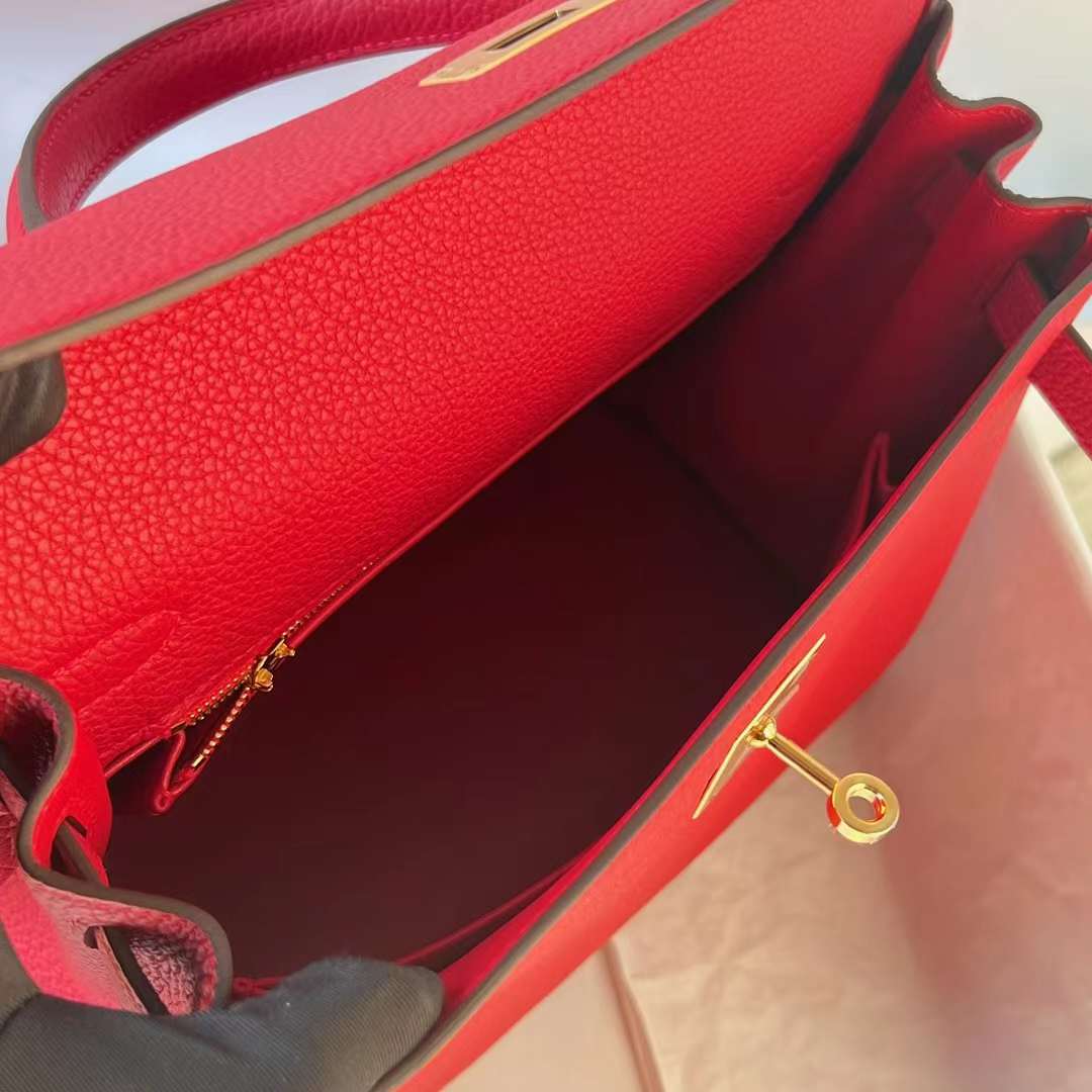 Hermès（爱马仕）Kelly 凯莉包 Togo皮 S3 心红色 金扣 25cm 全手工蜡线缝 Ghw