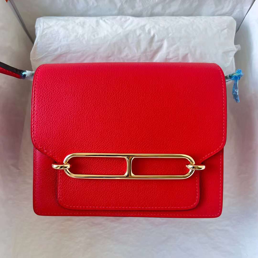 Hermès（爱马仕）Roulis 猪鼻子 Evercolor S3 心红色 浅金扣 18cm 全手工蜡线缝