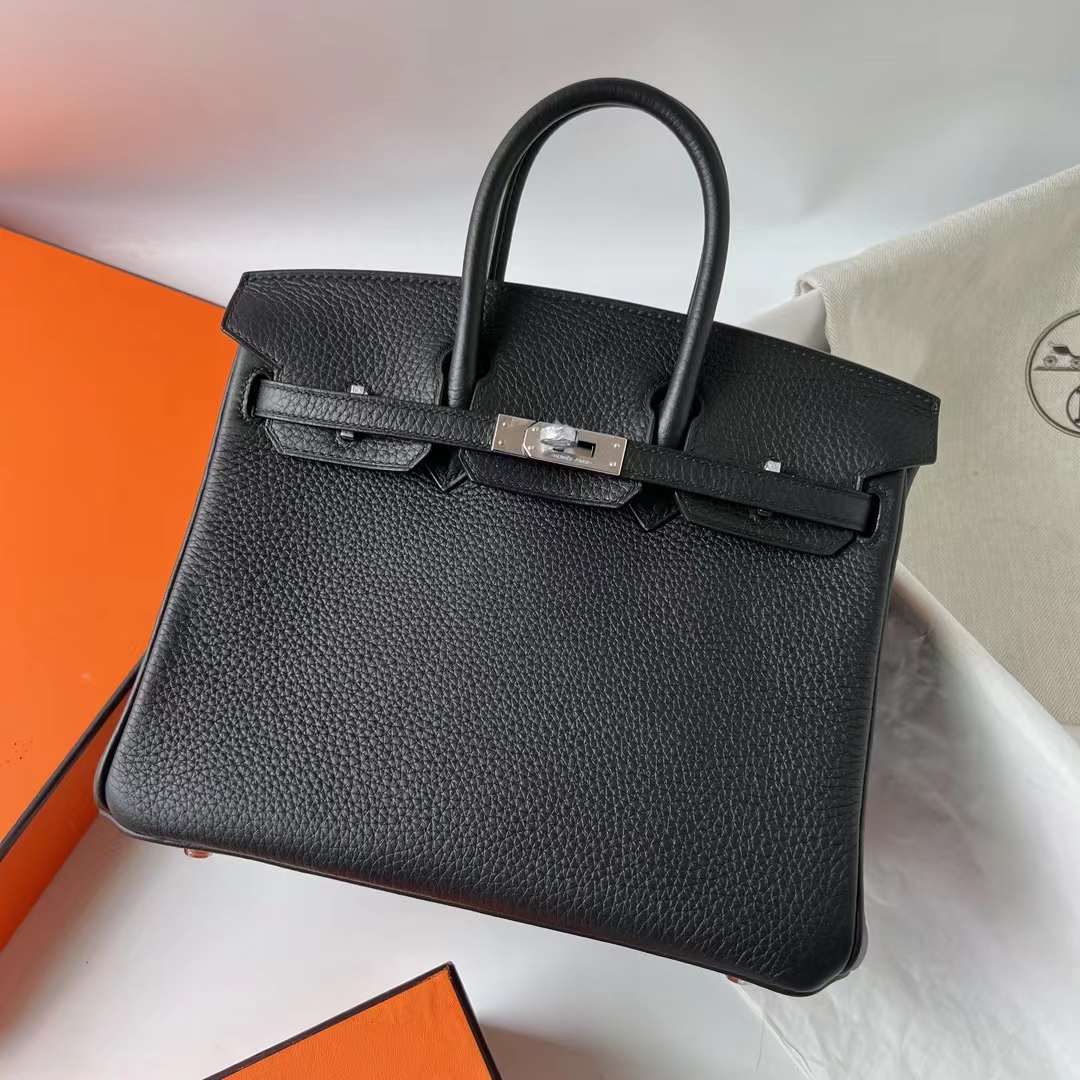 Hermès（爱马仕） Birkin 铂金包 Clemence 原德国TC大牛皮 Ck89 黑色 银扣 25cm 全手工蜡线缝 Phw
