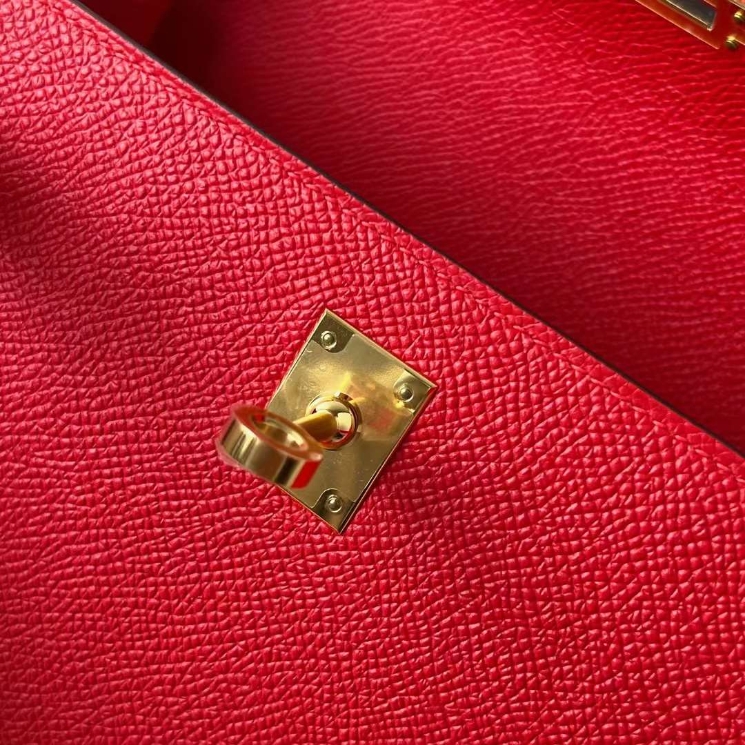 Hermès（爱马仕）Kelly 凯莉包 Epsom皮 S3 心红色 金扣 25cm 全手工蜡线缝 Ghw