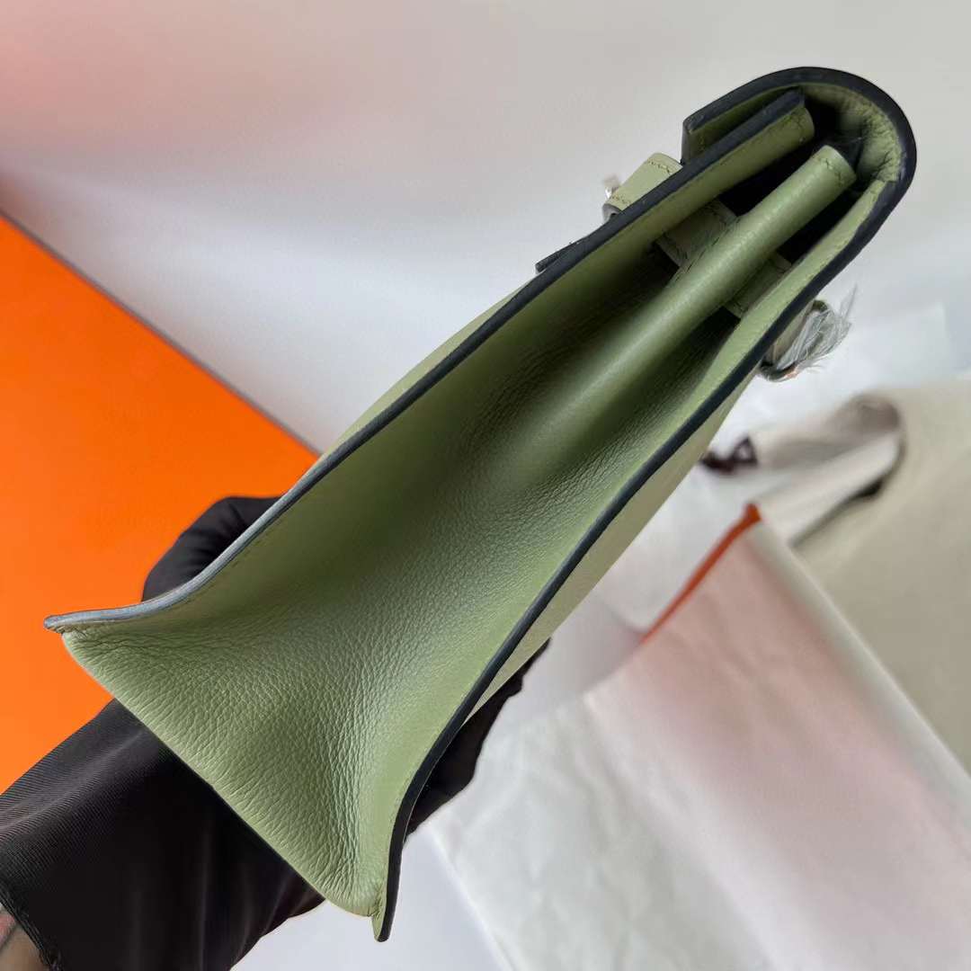 Hermès（爱马仕） Kelly danse 跳舞包 Evercolor Q1 鼠尾草绿 银扣 22cm 全手工蜡线缝 Phw