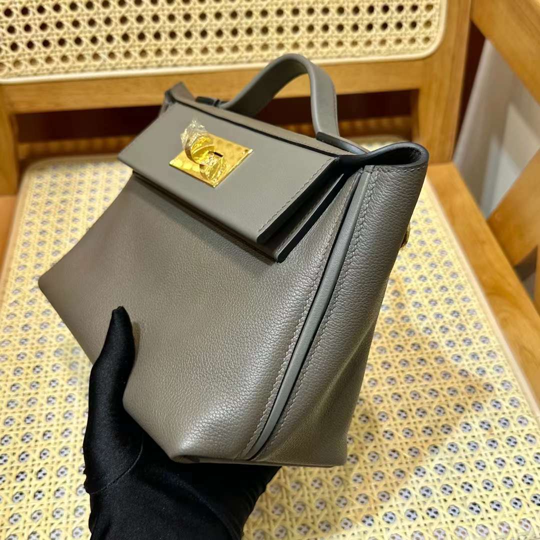 Hermès（爱马仕）Mini kelly 2424 Evercolor & Swift 8F 锡器灰 金扣 21cm 全手工蜡线缝 Ghw