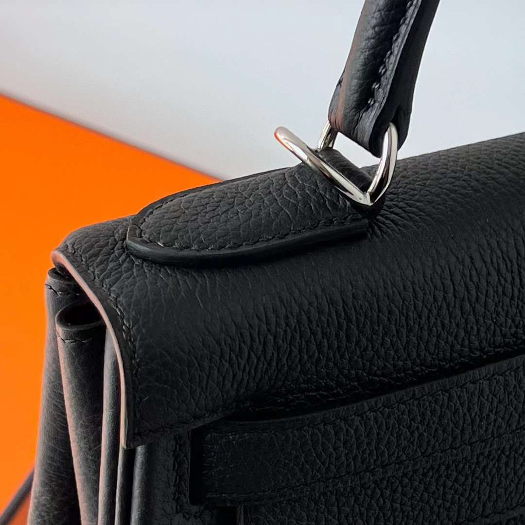 Hermès（爱马仕） Kelly 凯莉包 Togo皮 Ck89 黑色 银扣 28cm 全手工蜡线缝 Phw