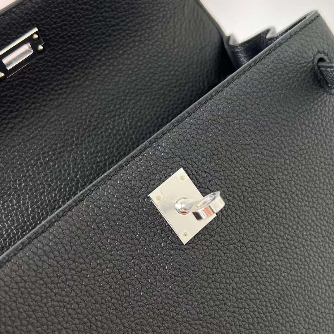 Hermès（爱马仕）Kelly 凯莉包 Togo皮 Ck89 黑色 银扣 25cm 全手工蜡线缝 Phw