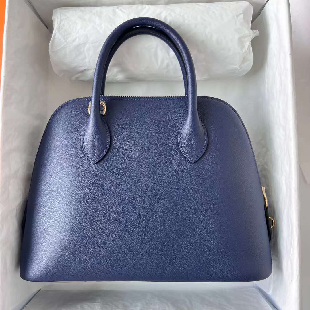 Hermès（爱马仕）Bolide 保龄球包 Evercolor Ck73 宝石蓝 金扣 25cm 全手工蜡线缝 ghw