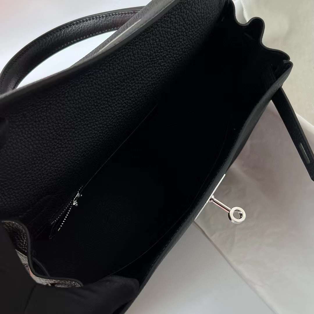 Hermès（爱马仕） Kelly 凯莉包 Togo皮 Ck89 黑色 银扣 28cm 全手工蜡线缝 Phw
