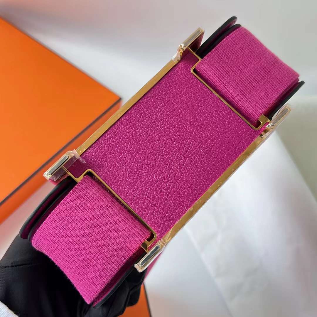 Hermès（爱马仕）Geta 木屐包 Chevre 进口山羊皮 L3 玫瑰紫 金扣 20cm 全手工蜡线缝 Ghw