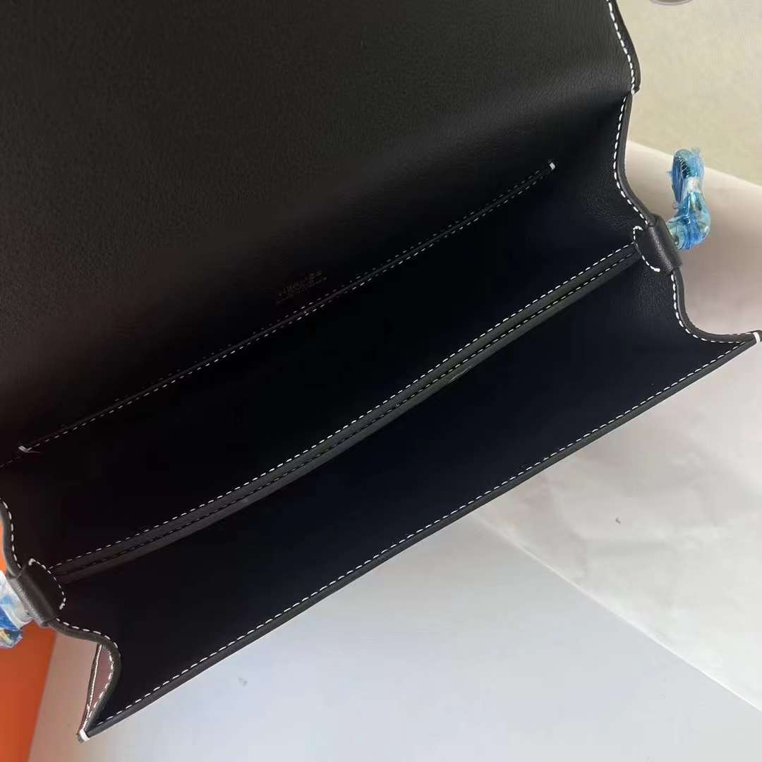 Hermès（爱马仕）Roulis 猪鼻子 Swift Ck89 黑色 走白色线 金扣 23cm 全手工蜡线缝 Ghw