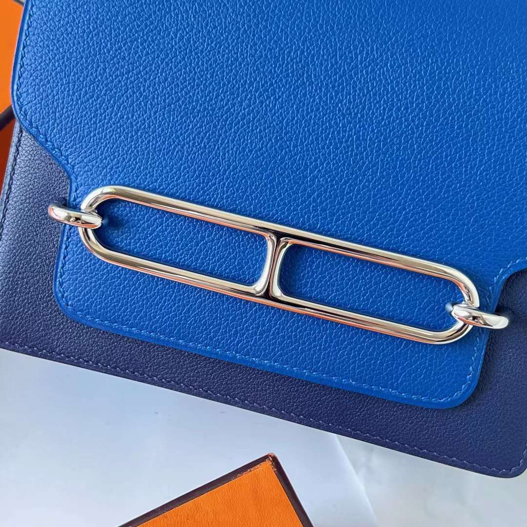 Hermès（爱马仕）Roulis 猪鼻子 Evercolor Ck71 法国蓝 拼 Ck73 宝石蓝 银扣 18cm 全手工蜡线缝 Phw