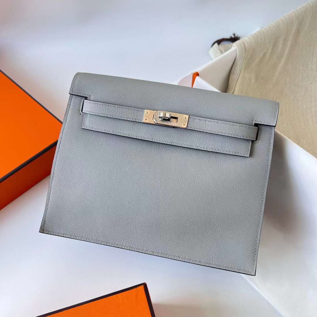 Hermès（爱马仕） Kelly danse 跳舞包 Evercolor 8U 冰川蓝 银扣 22cm 全手工蜡线缝 Phw
