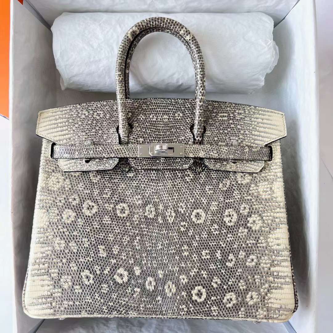 Hermès（爱马仕）Birkin 铂金包 Lizard 进口蜥蜴皮 自然色 银扣 25cm 全手工蜡线缝 Phw