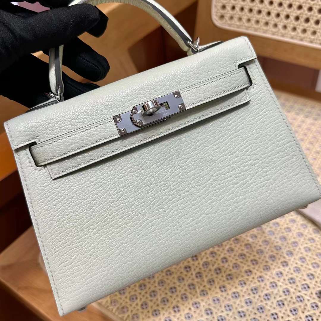 Hermès（爱马仕）mini Kelly 迷你凯莉 Chevre 进口山羊皮 0S 气泡绿 Phw 银扣 19cm 全手工蜡线缝
