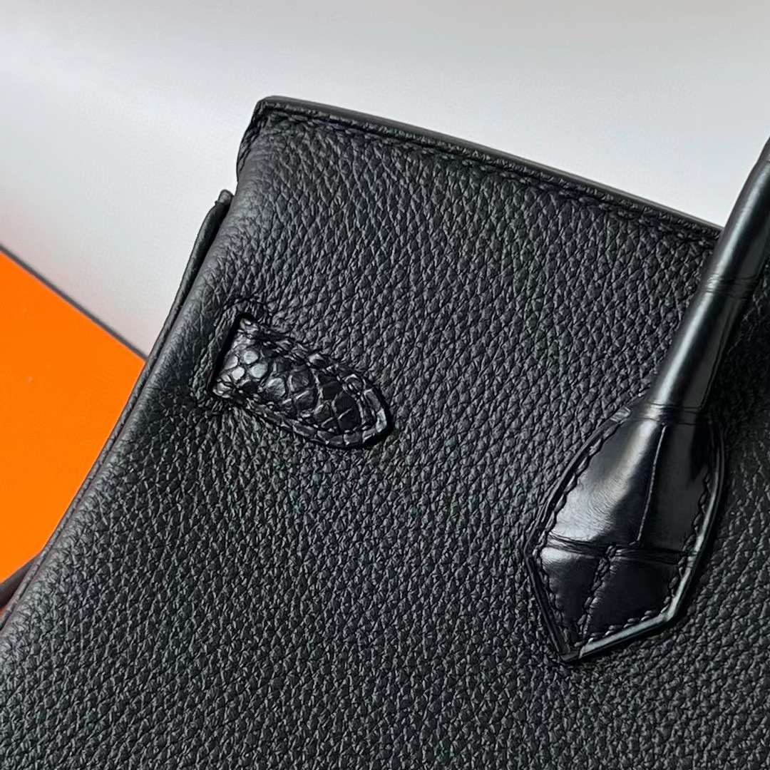 Hermès（爱马仕）Birkin 铂金包 Touch Togo 拼 雾面美洲鳄鱼皮 Ck89 黑色 银扣 25cm 全手工蜡线缝 Phw