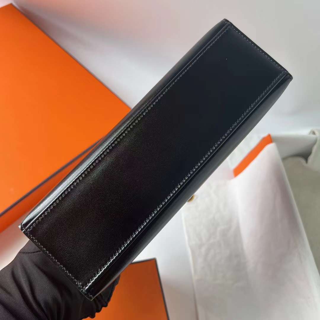 Hermès（爱马仕）Mini Kelly Pochette Box皮 Ck89 黑色 金扣 22cm 全手工蜡线缝 Ghw