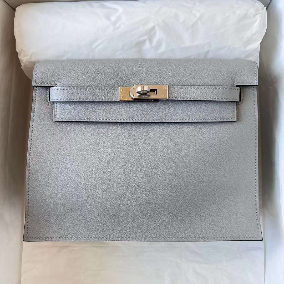 Hermès（爱马仕） Kelly danse 跳舞包 Evercolor 8U 冰川蓝 银扣 22cm 全手工蜡线缝 Phw