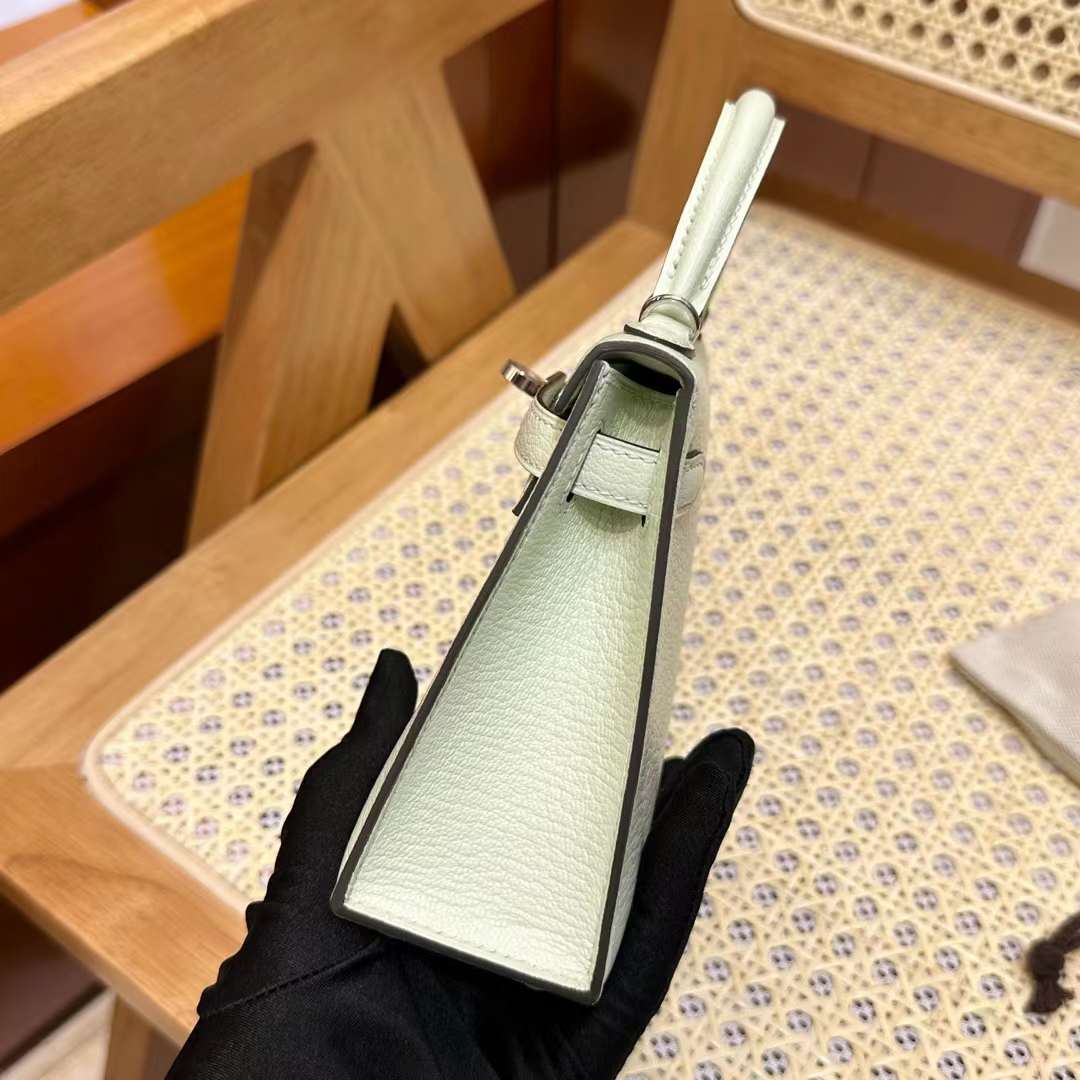 Hermès（爱马仕）mini Kelly 迷你凯莉 Chevre 进口山羊皮 0S 气泡绿 Phw 银扣 19cm 全手工蜡线缝