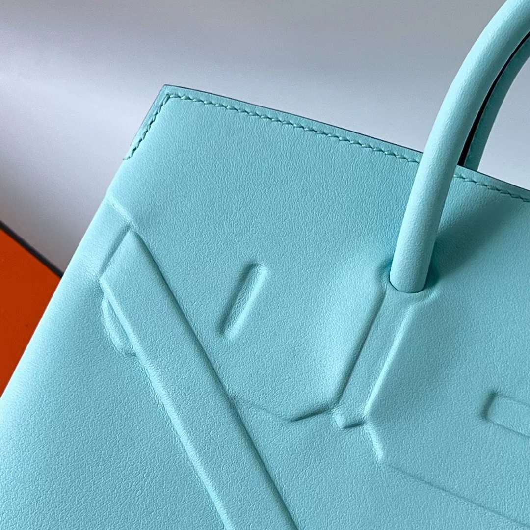 Hermès（爱马仕）Birkin Shadow Swift皮 幻影包 Baby蓝 银扣 25cm 全手工蜡线缝 Phw