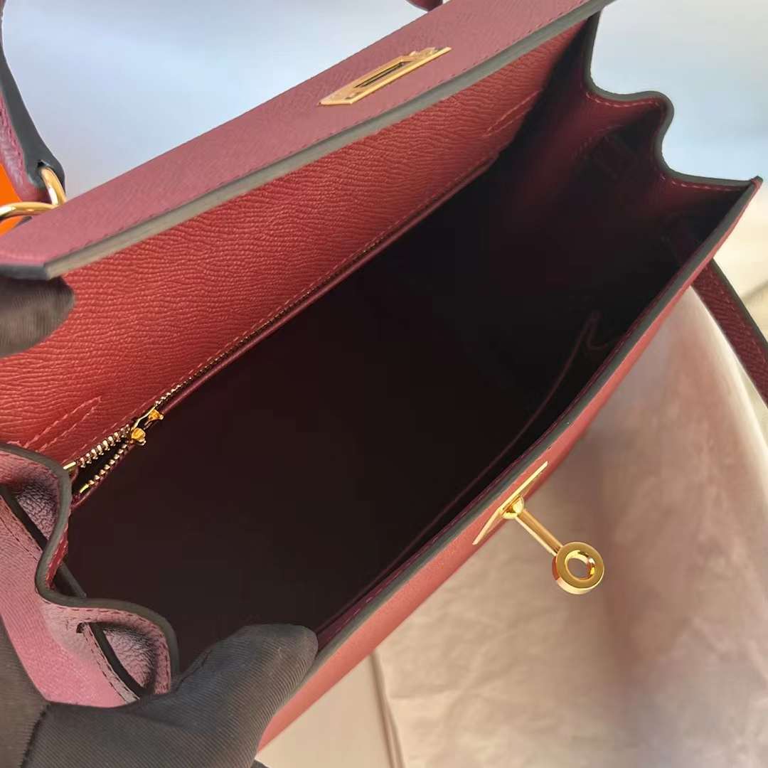 Hermès（爱马仕）Kelly 凯莉包 Epsom Ck55 爱马仕红 金扣 25cm 全手工蜡线缝 Ghw