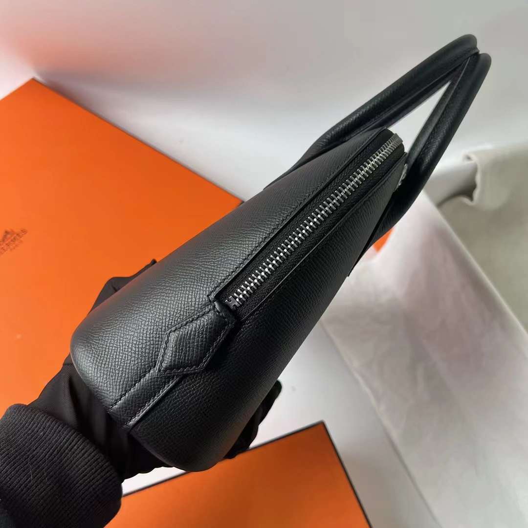 Hermès（爱马仕）Bolide 保龄球包 Epsom Ck89 黑色 银扣 25cm 全手工蜡线缝 Phw