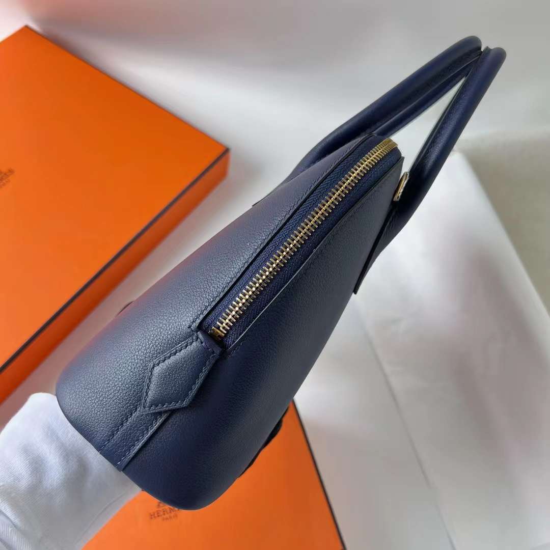 Hermès（爱马仕）Bolide 保龄球包 Evercolor Ck73 宝石蓝 金扣 25cm 全手工蜡线缝 ghw
