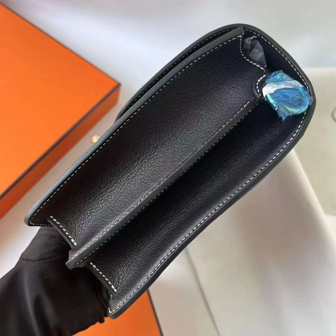 Hermès（爱马仕）Roulis 猪鼻子 Swift Ck89 黑色 走白色线 金扣 23cm 全手工蜡线缝 Ghw