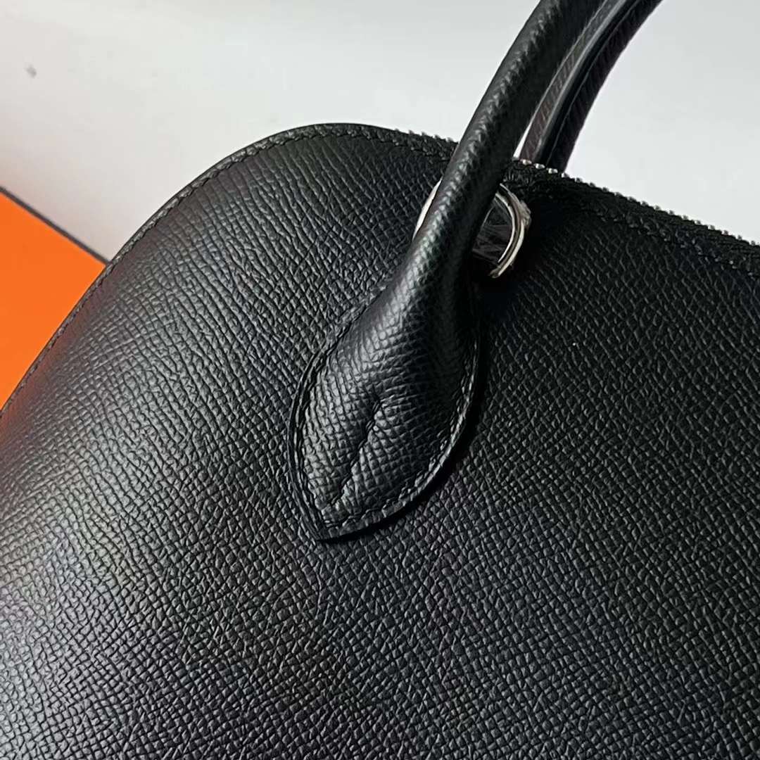 Hermès（爱马仕）Bolide 保龄球包 Epsom Ck89 黑色 银扣 25cm 全手工蜡线缝 Phw