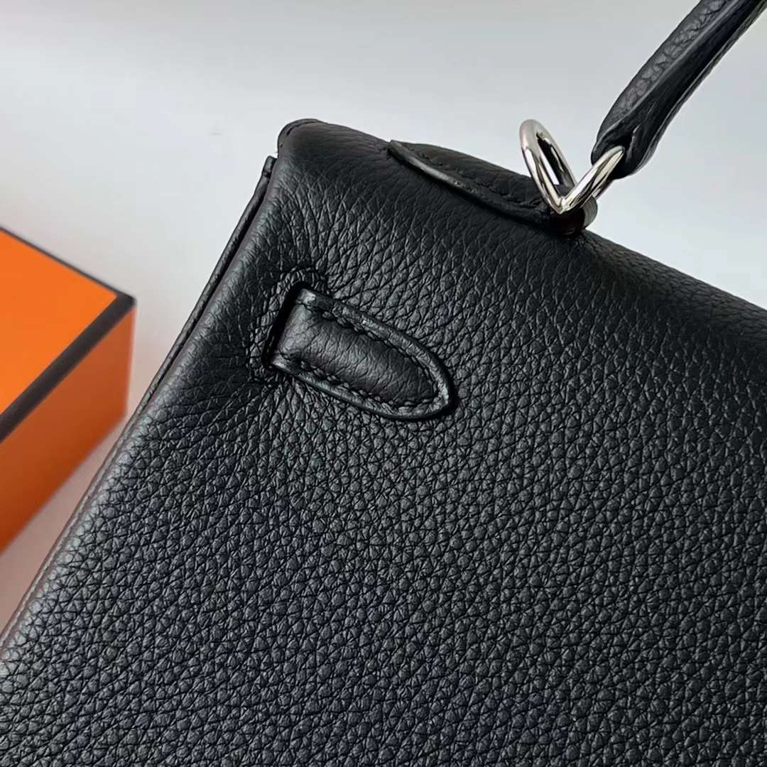 Hermès（爱马仕）Kelly 凯莉包 Togo皮 Ck89 黑色 银扣 25cm 全手工蜡线缝 Phw