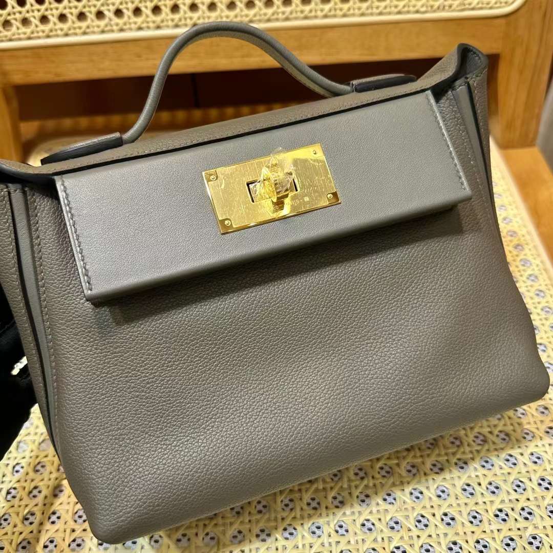 Hermès（爱马仕）Mini kelly 2424 Evercolor & Swift 8F 锡器灰 金扣 21cm 全手工蜡线缝 Ghw