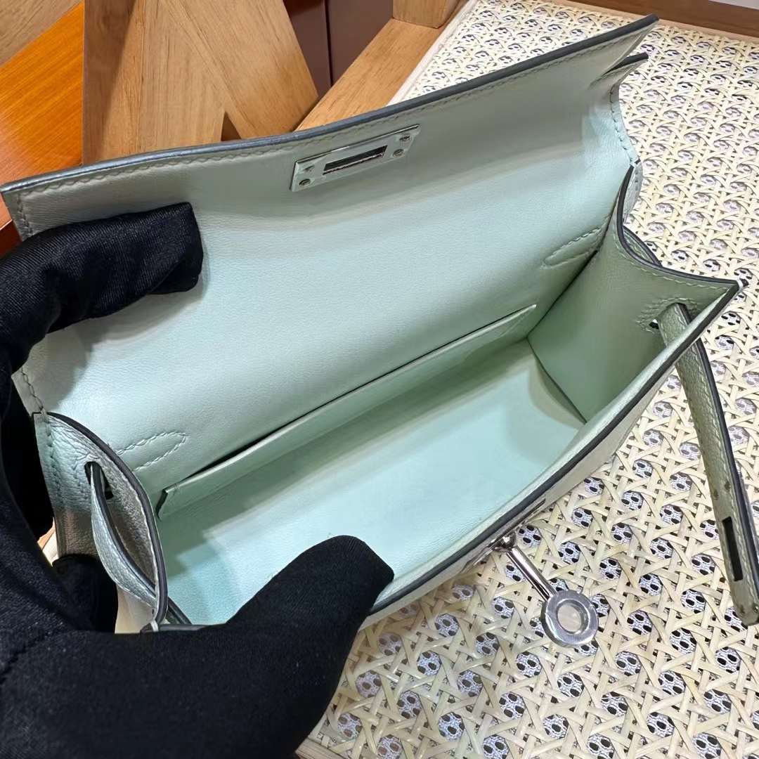 Hermès（爱马仕）mini Kelly 迷你凯莉 Chevre 进口山羊皮 0S 气泡绿 Phw 银扣 19cm 全手工蜡线缝