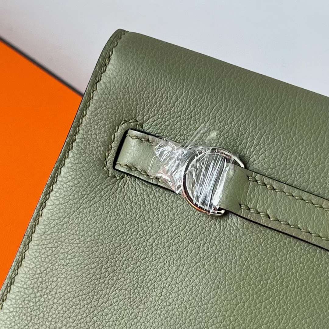 Hermès（爱马仕） Kelly danse 跳舞包 Evercolor Q1 鼠尾草绿 银扣 22cm 全手工蜡线缝 Phw