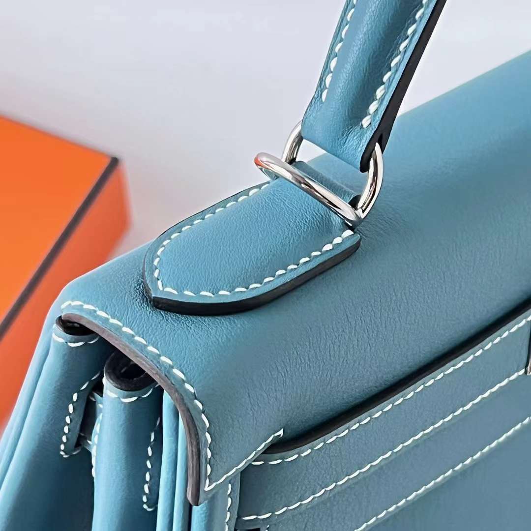 Hermès（爱马仕）Kelly 凯莉包 Swift皮 Ck75 牛仔蓝 银扣 28cm 全手工蜡线缝 Phw