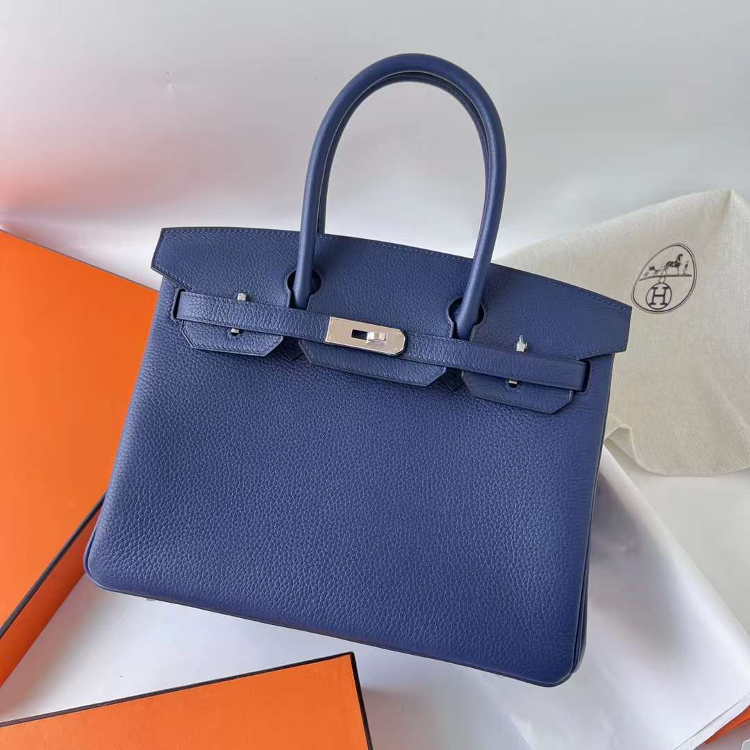 Hermès（爱马仕）Birkin 铂金包 Togo Ck73 宝石蓝 银扣 30cm 全手工蜡线缝 Phw