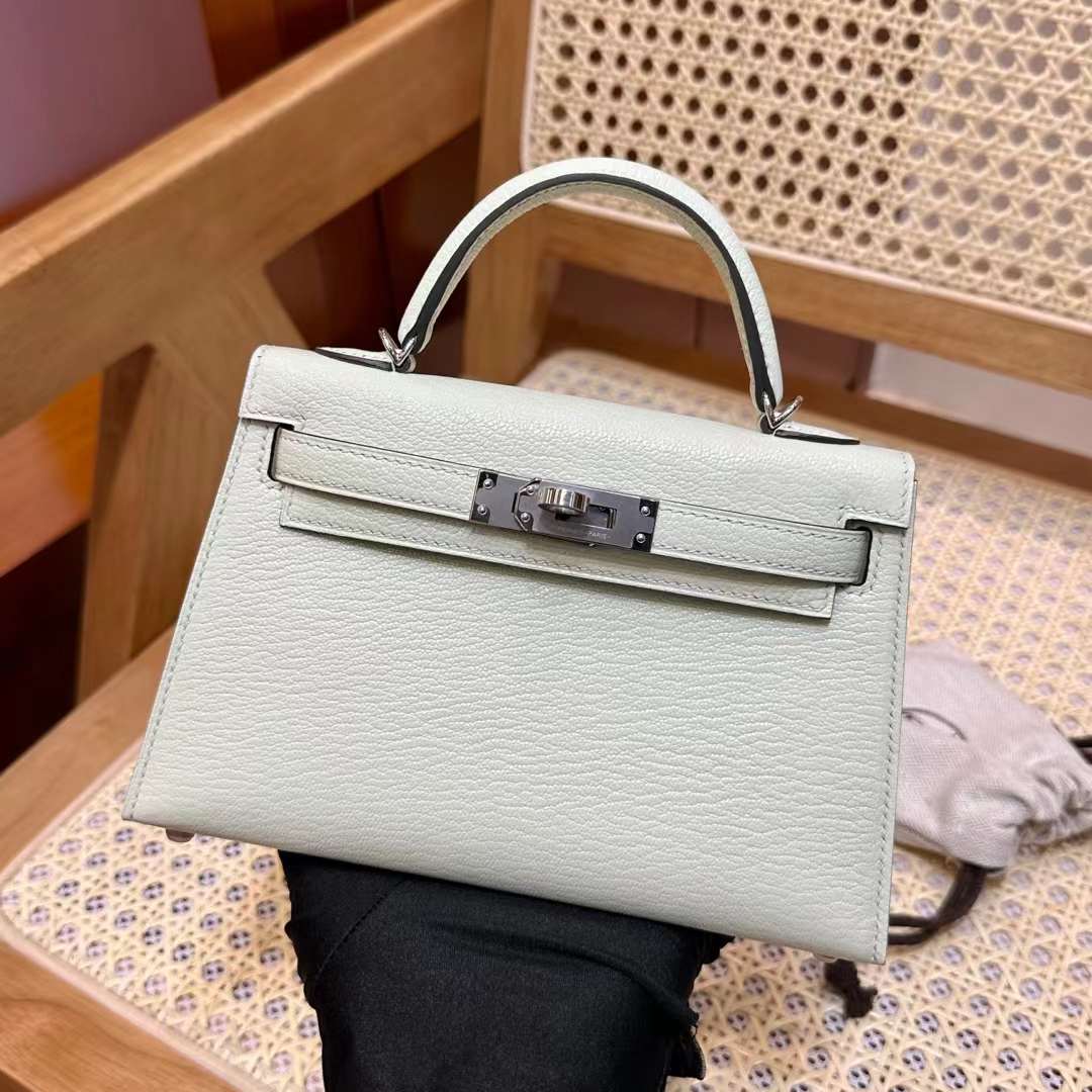 Hermès（爱马仕）mini Kelly 迷你凯莉 Chevre 进口山羊皮 0S 气泡绿 Phw 银扣 19cm 全手工蜡线缝