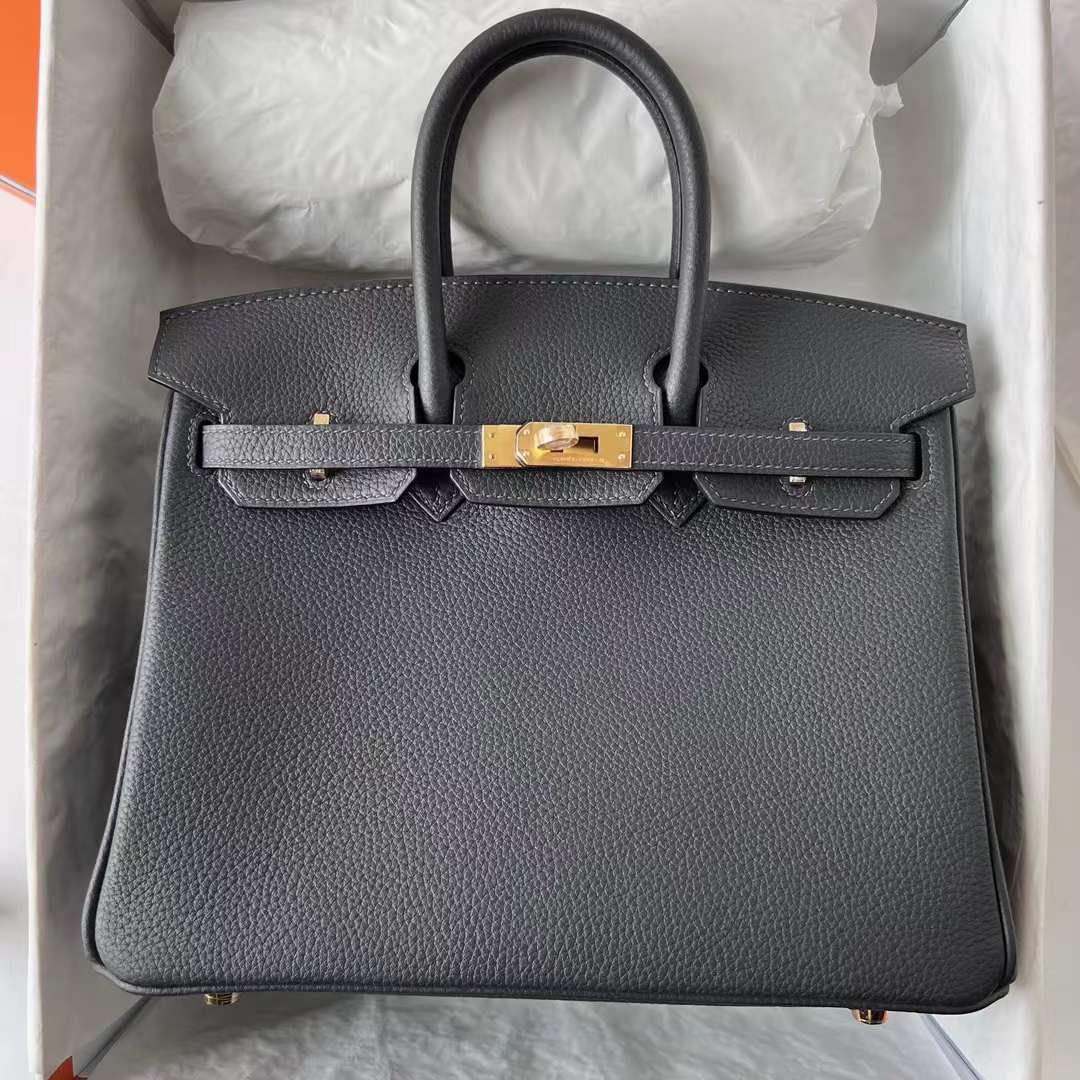 Hermès（爱马仕）Birkin 铂金包 Togo皮 顶级小牛皮 Ck88 石墨灰 金扣 25cm 全手工蜡线缝 Ghw