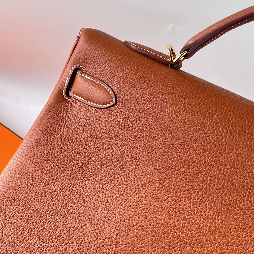 Hermès（爱马仕）Kelly 凯莉包 Clemence 原TC大牛皮 Ck37 金棕色 金扣 40cm 全手工蜡线缝 Ghw