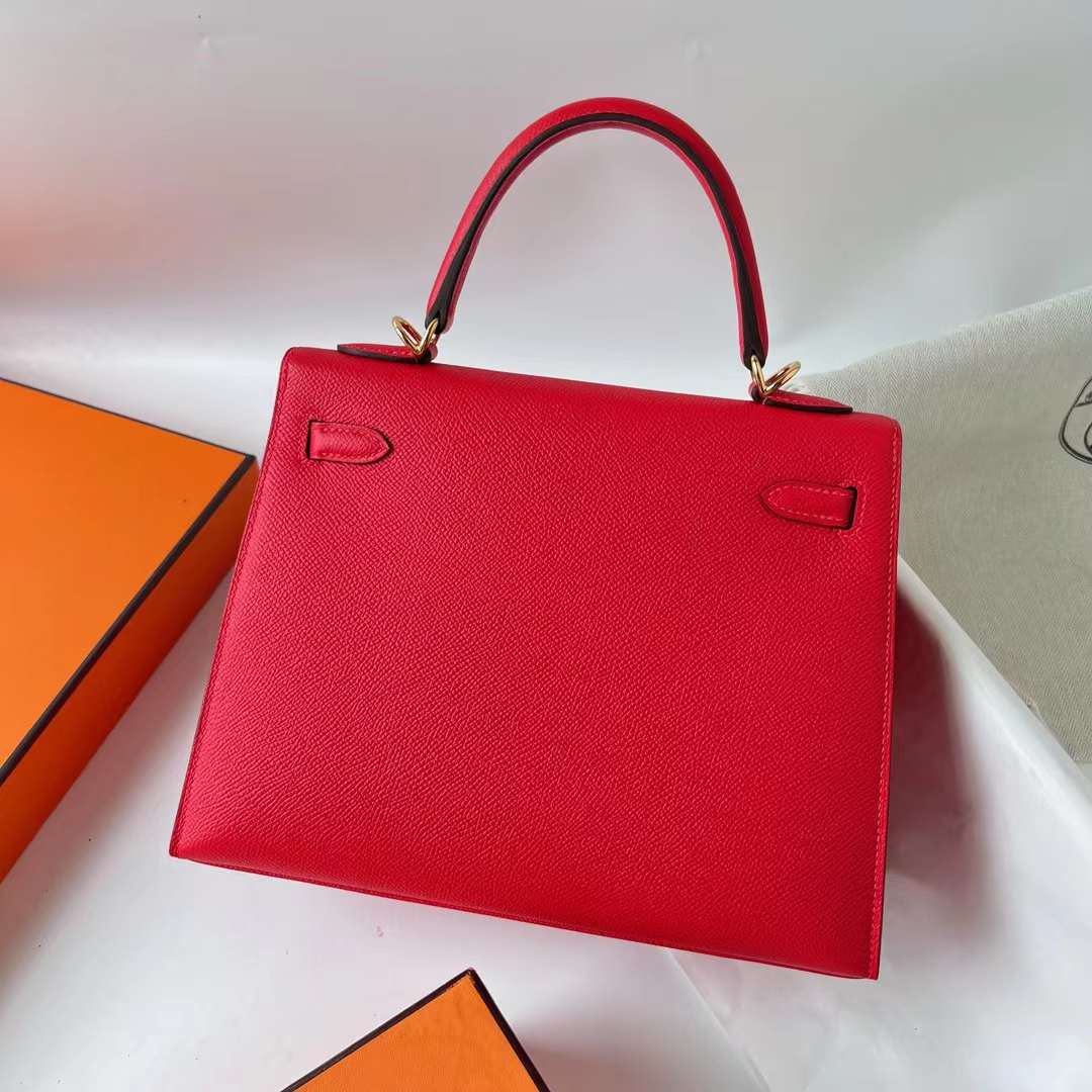 Hermès（爱马仕）Kelly 凯莉包 Epsom皮 S3 心红色 金扣 25cm 全手工蜡线缝 Ghw