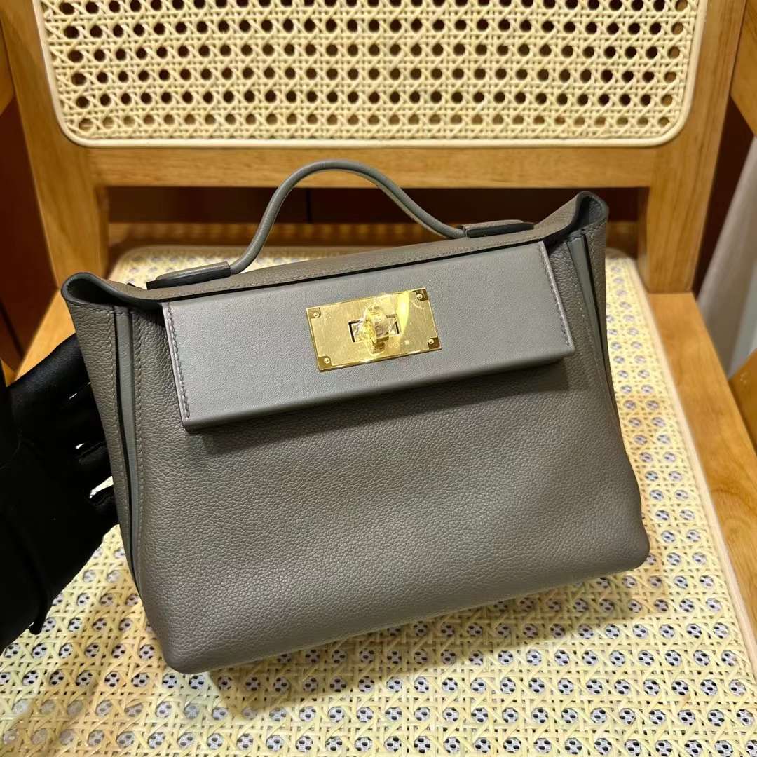 Hermès（爱马仕）Mini kelly 2424 Evercolor & Swift 8F 锡器灰 金扣 21cm 全手工蜡线缝 Ghw