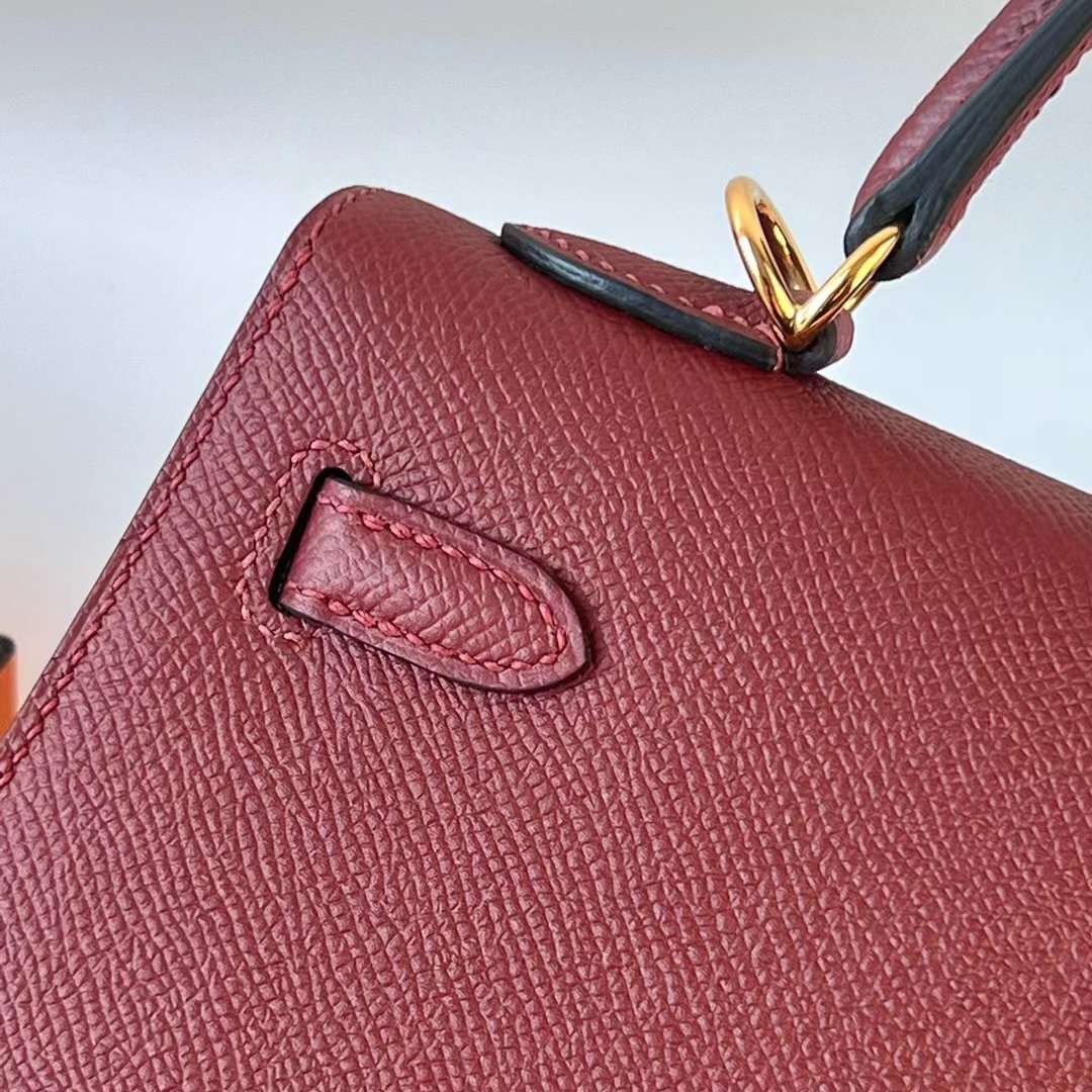 Hermès（爱马仕）Kelly 凯莉包 Epsom Ck55 爱马仕红 金扣 25cm 全手工蜡线缝 Ghw