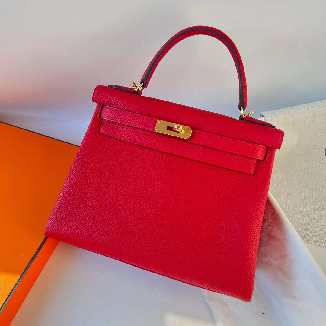 Hermès（爱马仕）Kelly 凯莉包 Togo皮 进口小牛皮 S3 心红色 金扣 28cm 全手工蜡线缝 Ghw