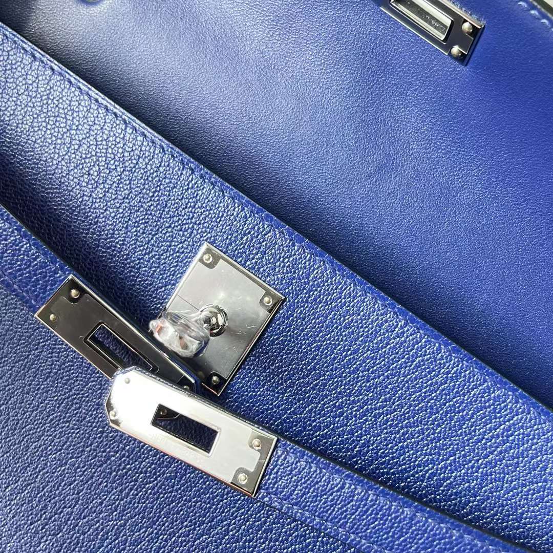Hermès（爱马仕）Kelly elan Chevre 进口山羊皮 Ck73 宝石蓝 银扣 27cm 全手工蜡线缝 Phw