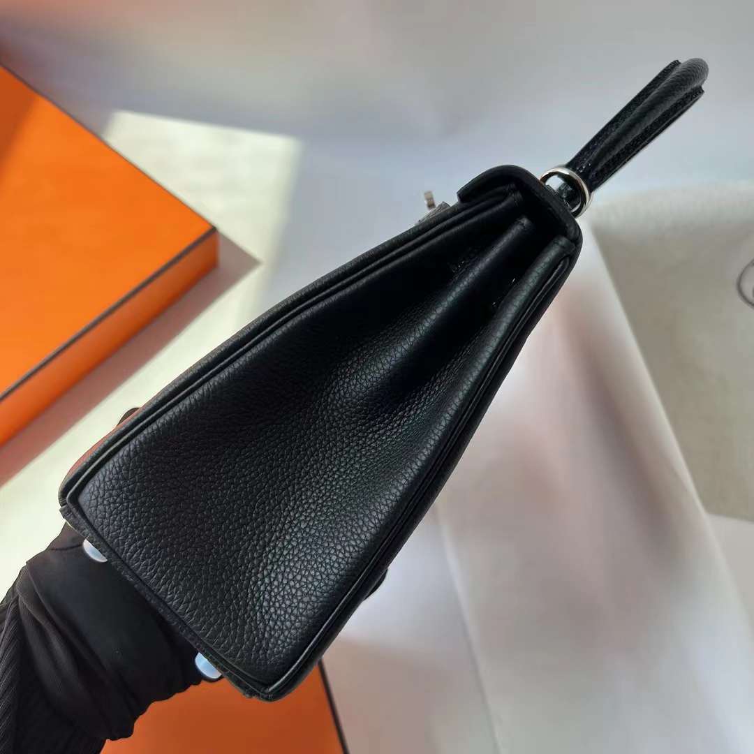 Hermès（爱马仕）Kelly 凯莉包 Touch Togo皮 拼 亮面蜥蜴皮 Ck89 黑色 银扣 25cm 全手工蜡线缝 Phw