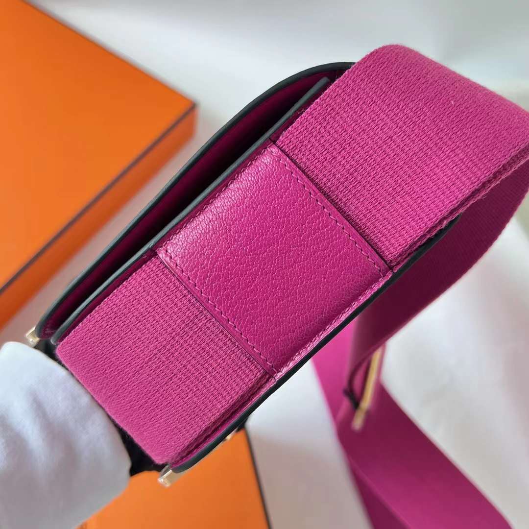 Hermès（爱马仕）Geta 木屐包 Chevre 进口山羊皮 L3 玫瑰紫 金扣 20cm 全手工蜡线缝 Ghw